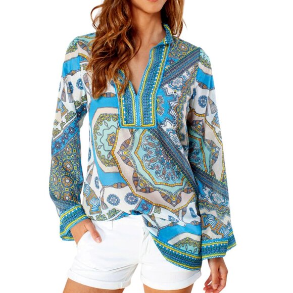 Hale Bob ‘Joanna’ Boho Print Tunic Top, NWT, Blue, S - Picture 10 of 10